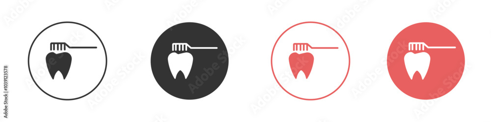 tooth cleaning icon Flat set in black and white color tooth cleaning icon Flat set in black and white color