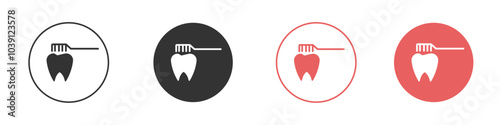 tooth cleaning icon Flat set in black and white color