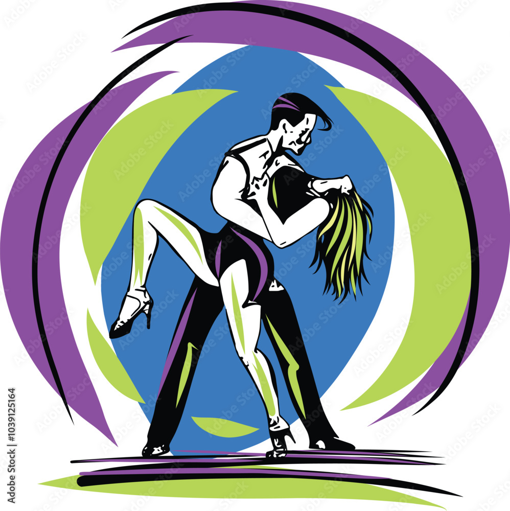 Fototapeta premium Dancing couple perfect for dance studios, event posters, or music festivals.