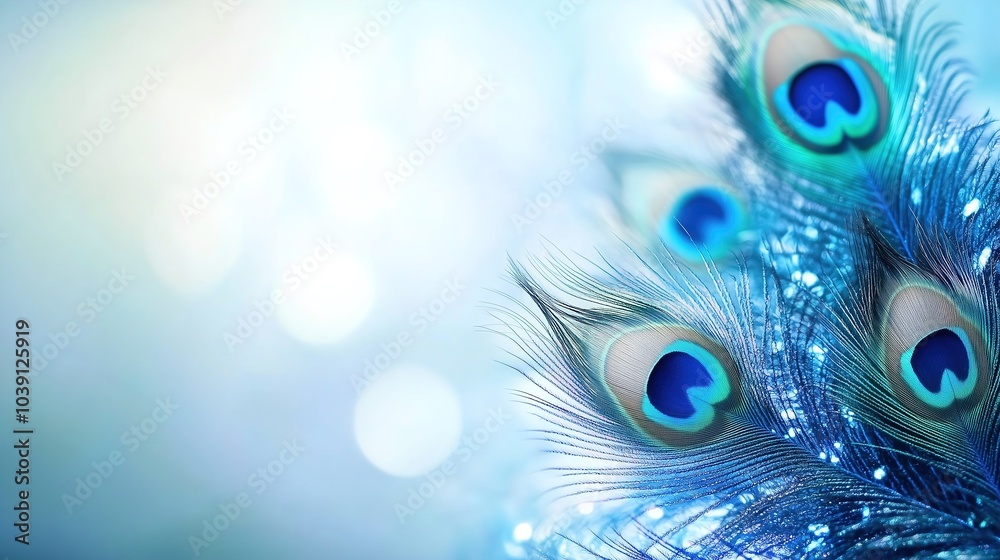 Obraz premium Peacock feather background, copy space