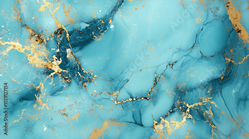 Abstract marble texture in blue and gold tones, resembling fluid art with vibrant and intricate gold veining photo