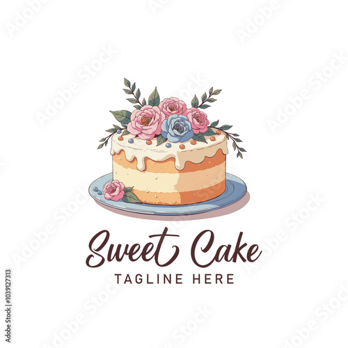 vanilla Cake bakery shop logo design vector template. Sweet cake icon based logo design editable vector file. cup cake, slice cake, pasty, birthday cake
