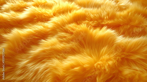 Close-up of soft, fluffy yellow fur texture. Cozy and bright texture image, perfect for backgrounds, fashion design and soft textile concepts. Creates a homey atmosphere.  photo