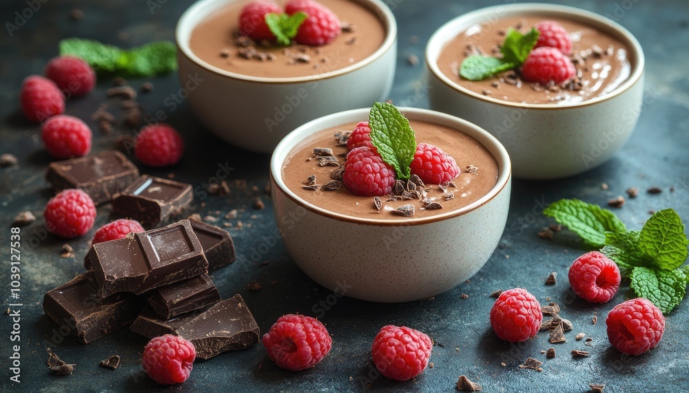 Chocolate mousse with raspberries. Delicious dessert perfect for a sweet treat or a romantic dinner. Chocolate mousse with raspberries. Delicious dessert perfect for a sweet treat or a romantic dinner.