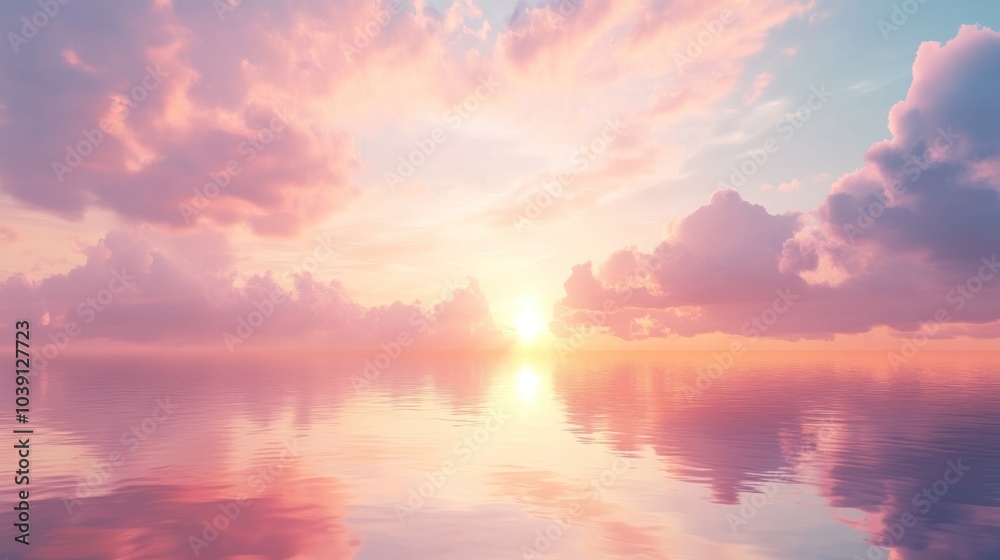 A vibrant, colorful sunset over the ocean with pink and orange clouds reflecting on the water. A vibrant, colorful sunset over the ocean with pink and orange clouds reflecting on the water.