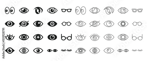 Collection of pupil illustrations of various expressions (with glasses)