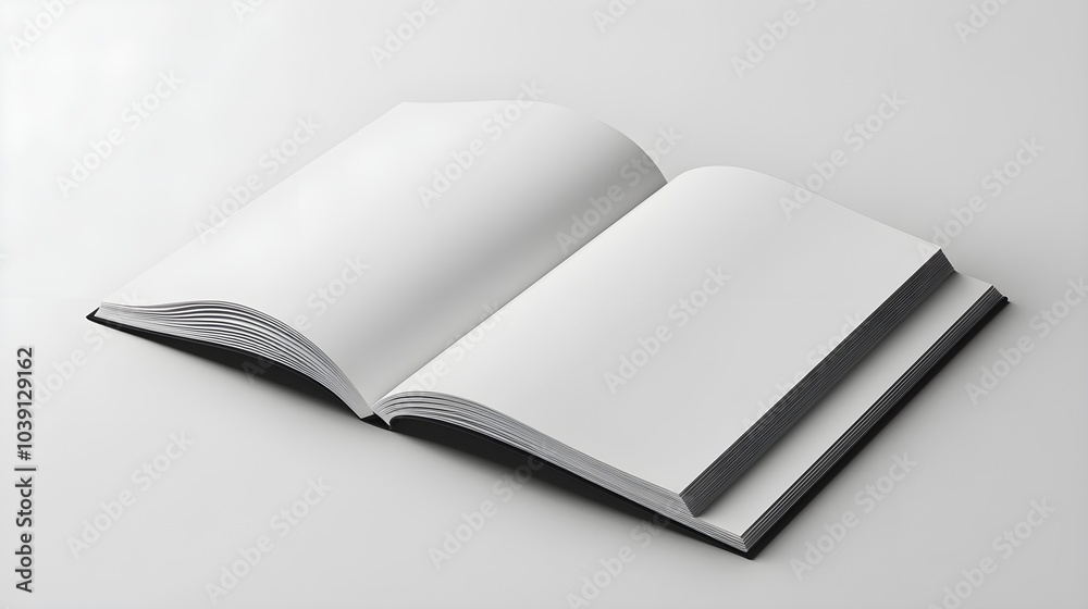 Minimalist top-view shot of open and closed blank brochures, laying flat on a soft grey background, perfect mockup for design presentations and text placement Minimalist top-view shot of open and closed blank brochures, laying flat on a soft grey background, perfect mockup for design presentations and text placement