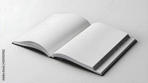 Minimalist top-view shot of open and closed blank brochures, laying flat on a soft grey background, perfect mockup for design presentations and text placement