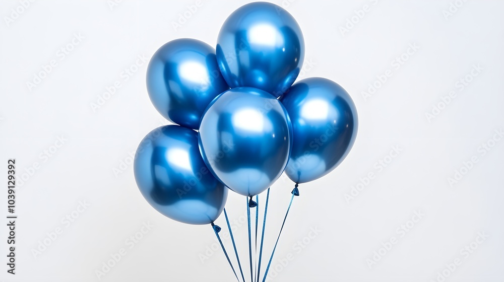 Set of metallic blue balloons tightly clustered on a white background, offering a sleek and professional style for greeting cards Set of metallic blue balloons tightly clustered on a white background, offering a sleek and professional style for greeting cards