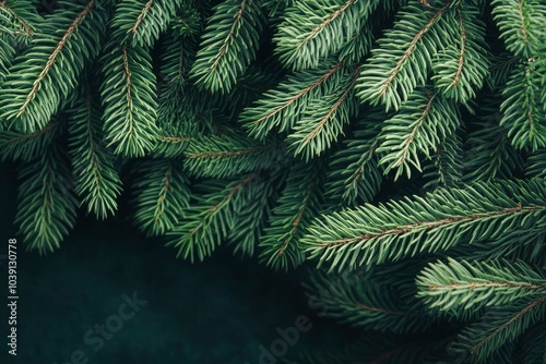 Green Abies Or Christmas Tree Branch Background, copy space background - generative ai