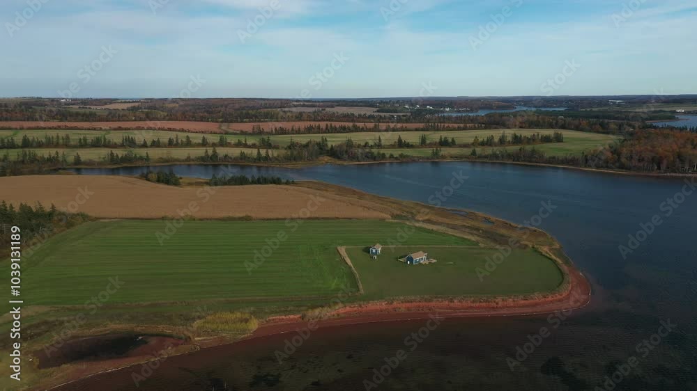 The aerial view of autumn landscapes in Prince Edward Island Canada The aerial view of autumn landscapes in Prince Edward Island Canada
