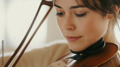 Uma linda jovem tocando violino photo