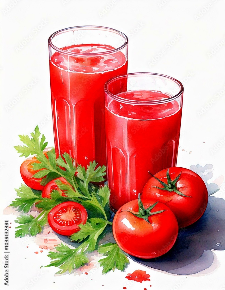 Fresh tomato juice with tomatoes and herbs. Fresh tomato juice with tomatoes and herbs.