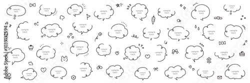 手描きの吹き出しのベクターイラストセット。ふきだし、フレーム、おしゃれ、手書き、ハート、落書き