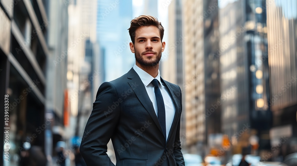 A Man in a Suit Standing on a City Street A Man in a Suit Standing on a City Street