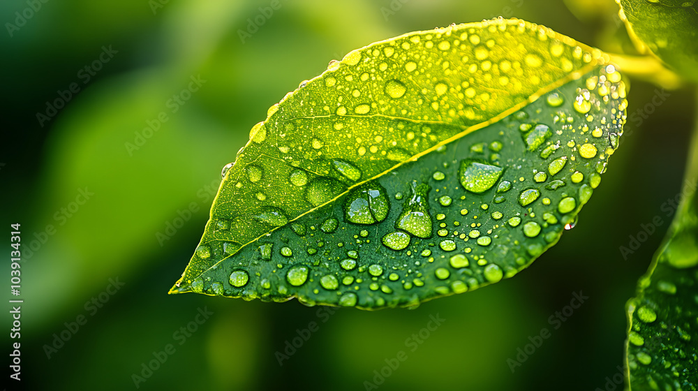 Close-up of a leaf with dew drops Close-up of a leaf with dew drops