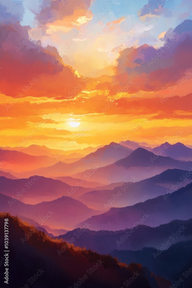 Fototapeta premium Sunset Serenade: A Symphony of Skies and Mountains