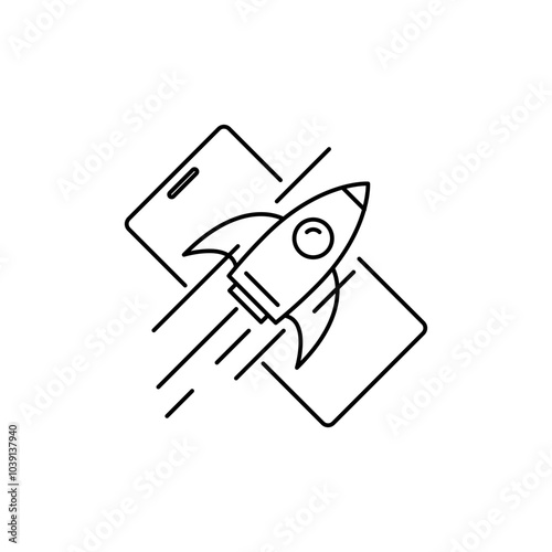 Mobile Games Icon, Rocket Mobile Game Icon Outline