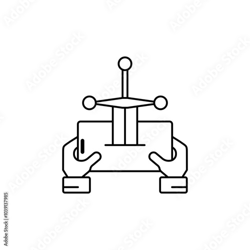 The sword icon is stuck in a cellphone, symbolizing the adrenaline game using a cellphone., Mobile Games Icon