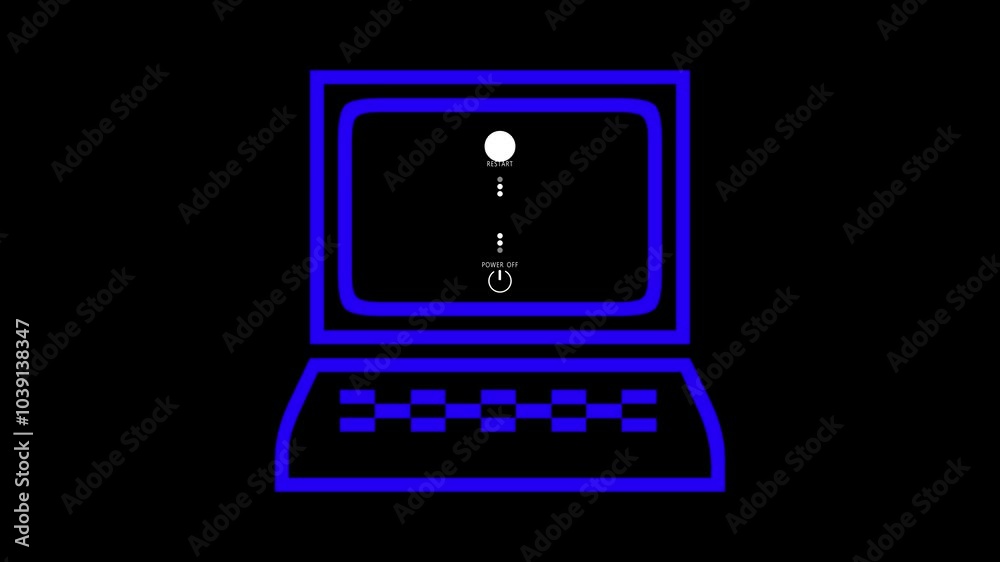 laptop computer with lock on screen, Turn off or restart the pc desktop, reboot now computer restart button on a touch screen display rebooting a smartphone, tablet mobile phone device, macro detail, 