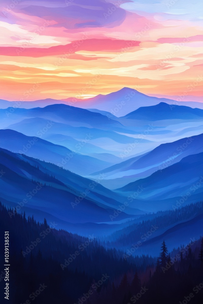 Obraz premium Sunset Serenade: A Symphony of Skies and Mountains