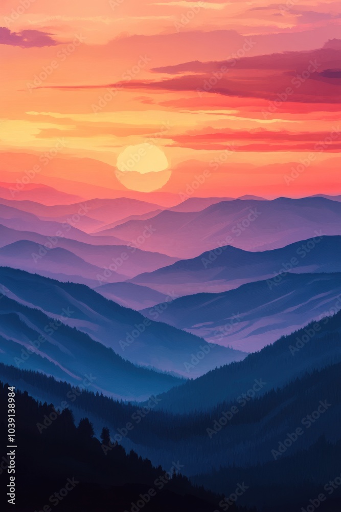 Obraz premium Sunset Serenade: A Symphony of Skies and Mountains