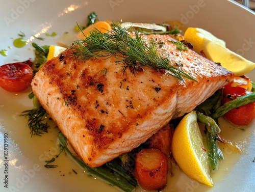 The salmon fillet looks delicious and beautifully cooked