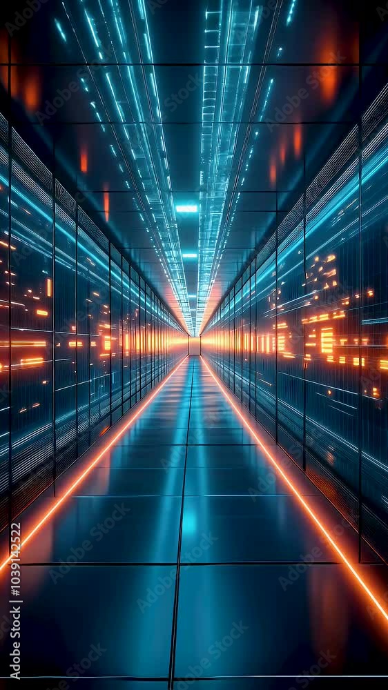 Futuristic Corridor Digital Journey Through Modern Architecture with Blue and Orange Neon Lights Showcasing Advanced Technology and Innovation Futuristic Corridor Digital Journey Through Modern Architecture with Blue and Orange Neon Lights Showcasing Advanced Technology and Innovation