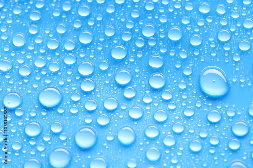Water drops on blue background, top view Water drops on blue background, top view