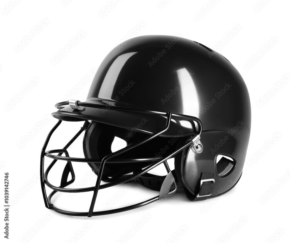 Fototapeta premium One black baseball helmet on white background