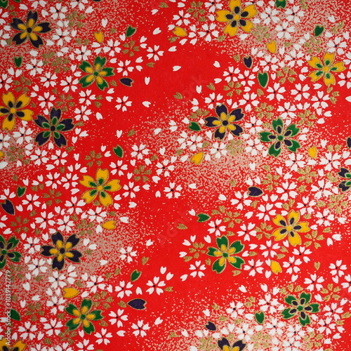 japanese traditional patterns with floral theme and red background