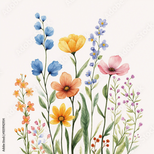 Watercolor Illustrations of Cute Flowers. adorable