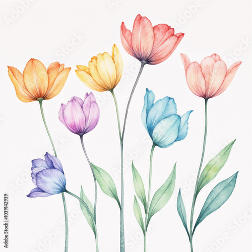 Watercolor Illustrations of Cute Flowers. adorable