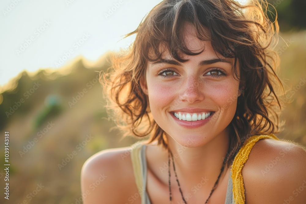 Smiling woman looking at camera - generative ai Smiling woman looking at camera - generative ai