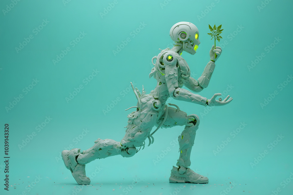 Fototapeta premium An android holds a plant