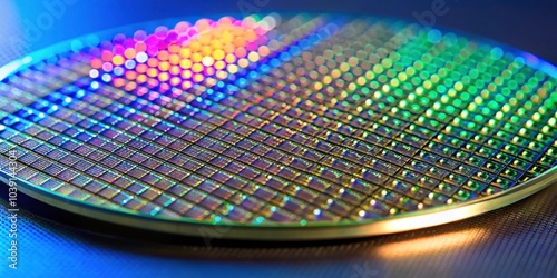 Array of microlenses on a disk wafer, Metalens, Meta-lens, micro lenses, microlenses, array, small, mounted, disk, wafer photo