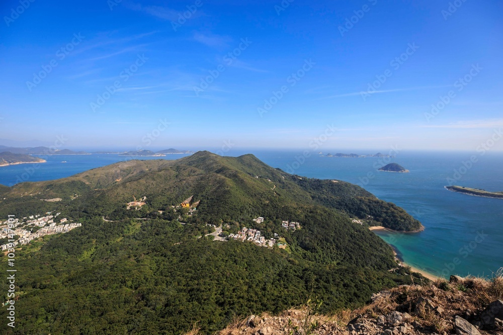 Scenic Mountain View Overlooking the Ocean and Islands