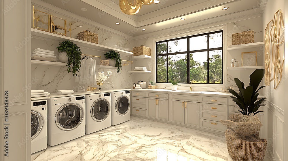Luxury laundry room design with marble countertops and designer storage ...