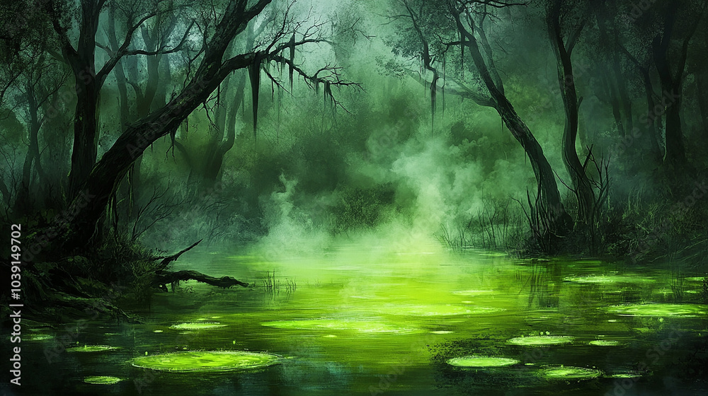 Fototapeta premium Deadly Swamp with Venomous Green Liquid