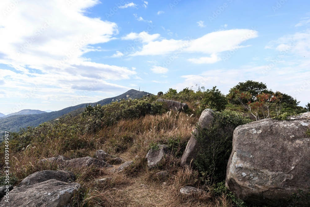 Scenic Mountain Ridge with Hiking Trail and Rocky Terrain Scenic Mountain Ridge with Hiking Trail and Rocky Terrain