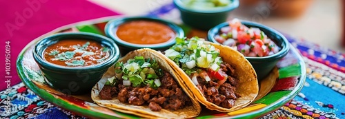 A variety of traditional Mexican street snacks ranging from tacos to churros attract hunger and want to eat them immediately photo