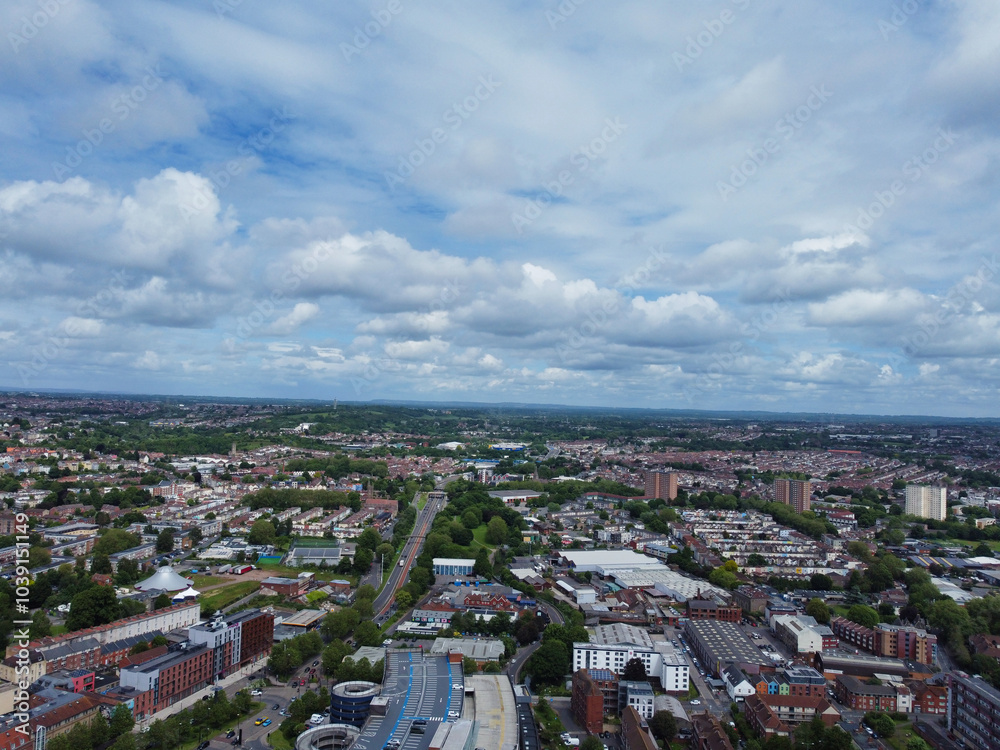 An Aerial View of Buildings at Central Bristol City of Southwest of England, United Kingdom. May 27th, 2024. The High Angle Footage Was Captured with Drone's Camera from High Altitude. An Aerial View of Buildings at Central Bristol City of Southwest of England, United Kingdom. May 27th, 2024. The High Angle Footage Was Captured with Drone's Camera from High Altitude.