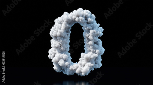 Fluffy white clouds form shape of number zero, creating whimsical and imaginative visual. soft texture and vibrant contrast against dark background evoke sense of wonder and creativity photo