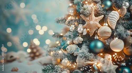 christmas background with shell and coral decorations
