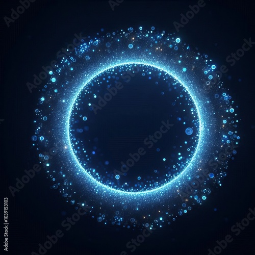 A blue glowing circle in dark space backgrounds, showing the universe and cosmic beauty, for design photo