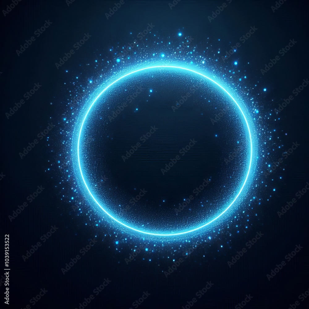 Fototapeta premium A blue glowing circle in dark space backgrounds, showing the universe and cosmic beauty, for design
