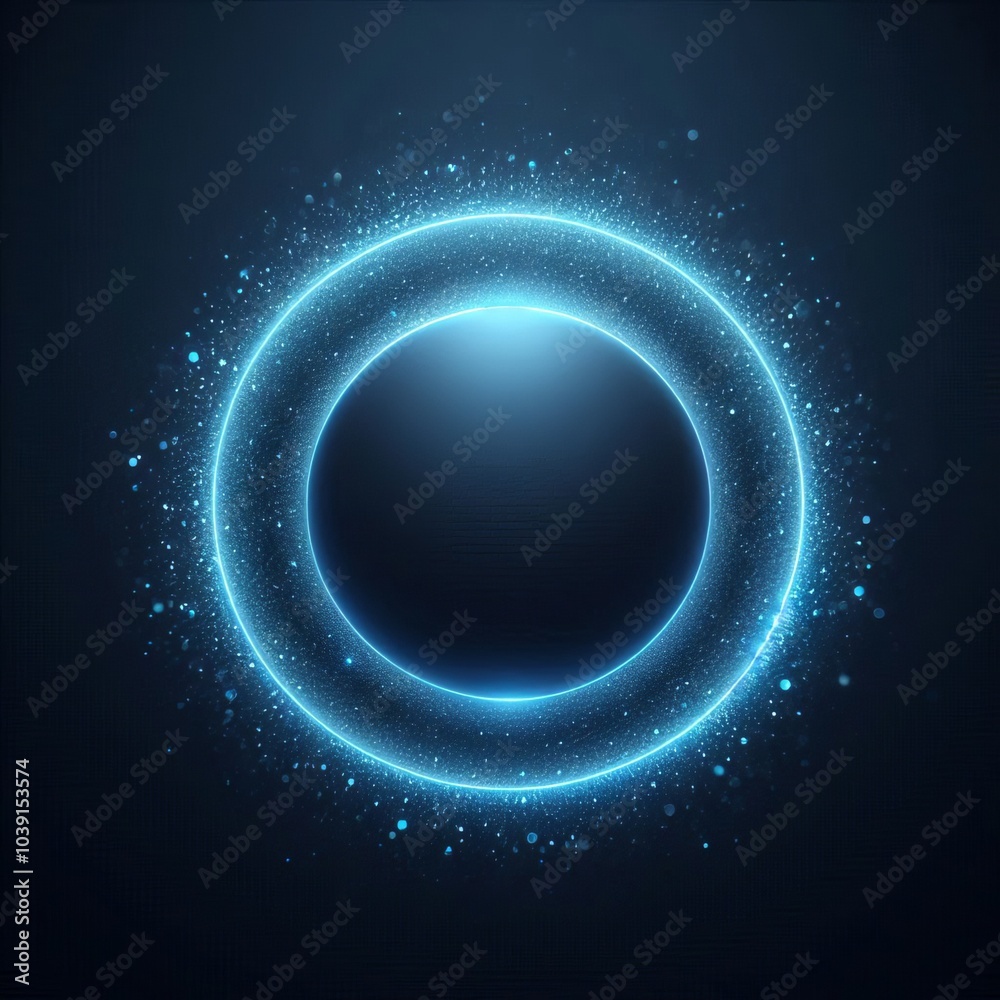 Obraz premium A double blue glowing circle in dark space backgrounds, glitter inside, for design