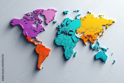 Map showing geographic market segmentation, with regions colored to represent different consumer preferences and behaviors photo