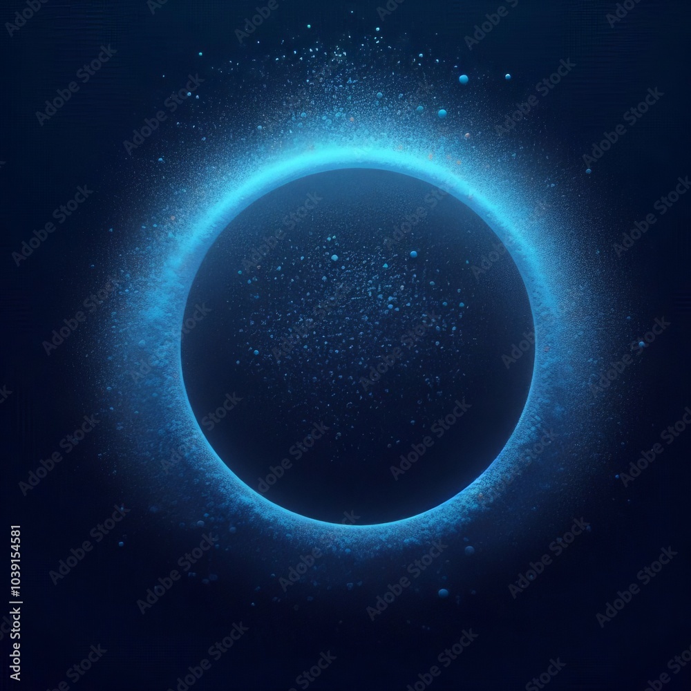Obraz premium Blue sphere or circle in blue light, floating amidst a vast, star-studded cosmos on black dark background