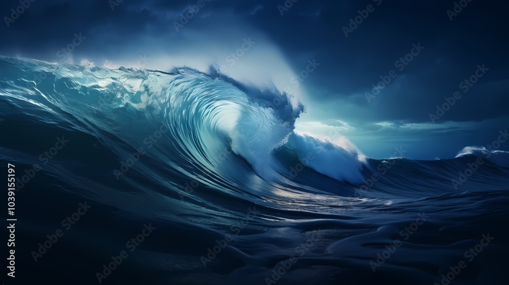 Fototapeta premium Digital technology blue wave poster web page background